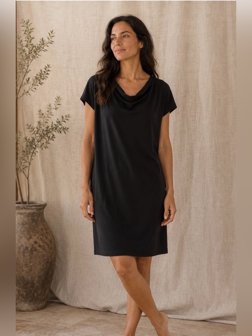 EUC Eileen Fisher Cowl Neck Tunic Dress Sz SP
